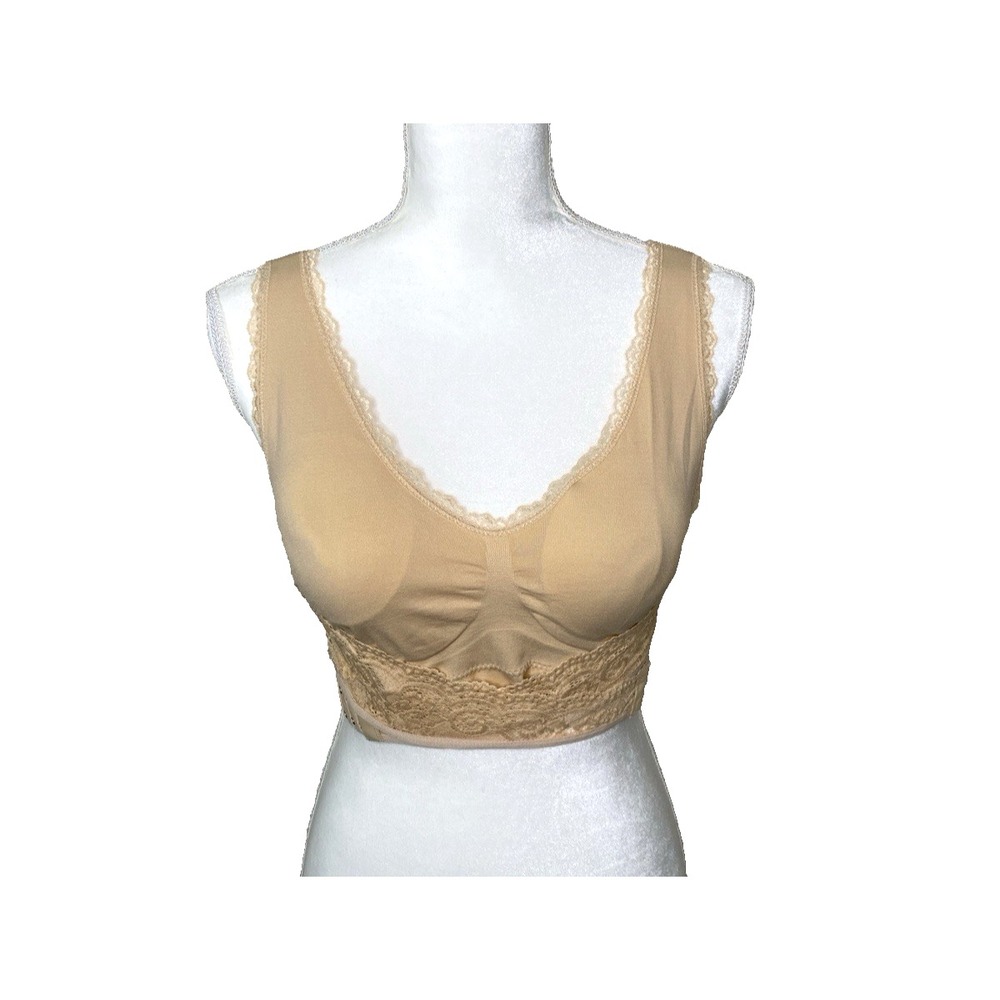 Bra 2XL Beige Lace Pullover Adj Front Cross Straps Slight Padding NO Underwire
